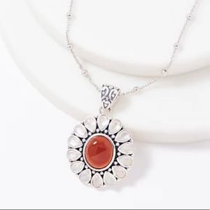 Chocolate Opal Rainbow Moonstone Petal Pendant with 18" Chain Sterling Silver